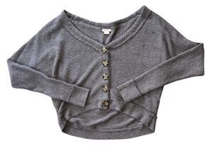 Anama Henley V-Neck Waffle Knit Gray Top Small